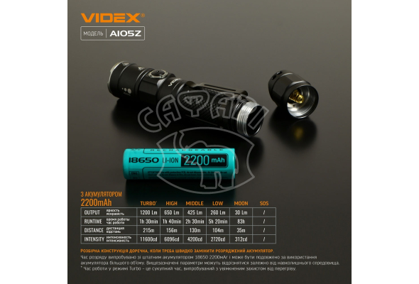Портативний світлодіодний ліхтарик A105Z VIDEX 1200Lm 5000K
